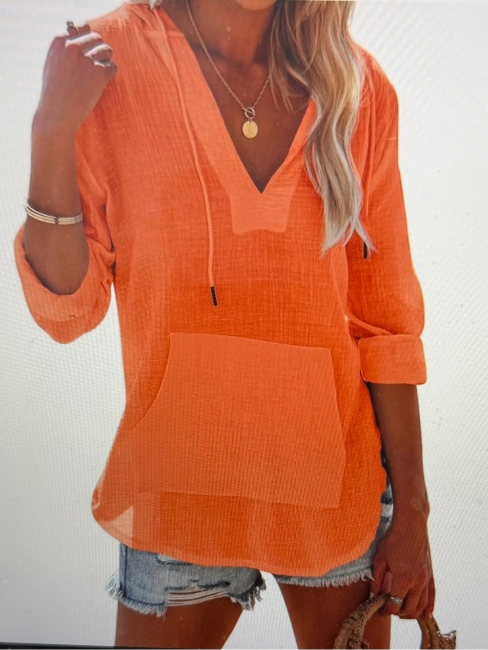 Shirt/Beach Cover Up V-Neck Pullover Hoodie Shirt Top 100% Cotton NWOT - XL